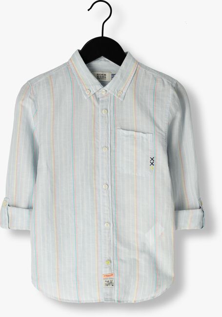 Lichtblauwe SCOTCH & SODA Klassiek overhemd YARN-DYED STRIPE COTTON LINEN SHIRT - large