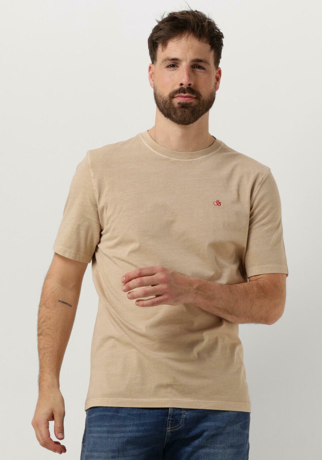 SCOTCH & SODA Heren Polo's & T-shirts Garment Dye Logo Crew T-shirt Beige