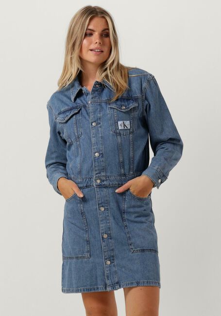 Lichtblauwe CALVIN KLEIN Mini jurk TRUCKER DRESS - large