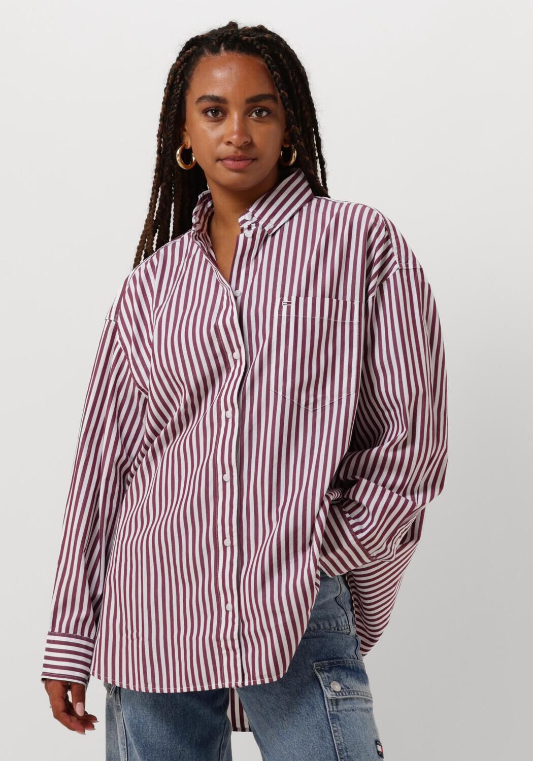 Tommy Jeans Rode Pinstripe Blouse Elegante Stijl Multicolor Dames