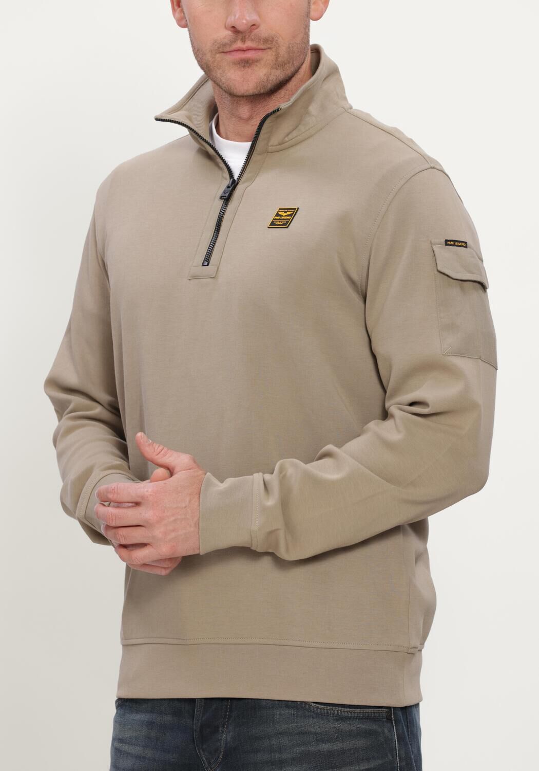 Beige PME LEGEND Trui HALF ZIP COLLAR INTERLOCK JERSEY - large