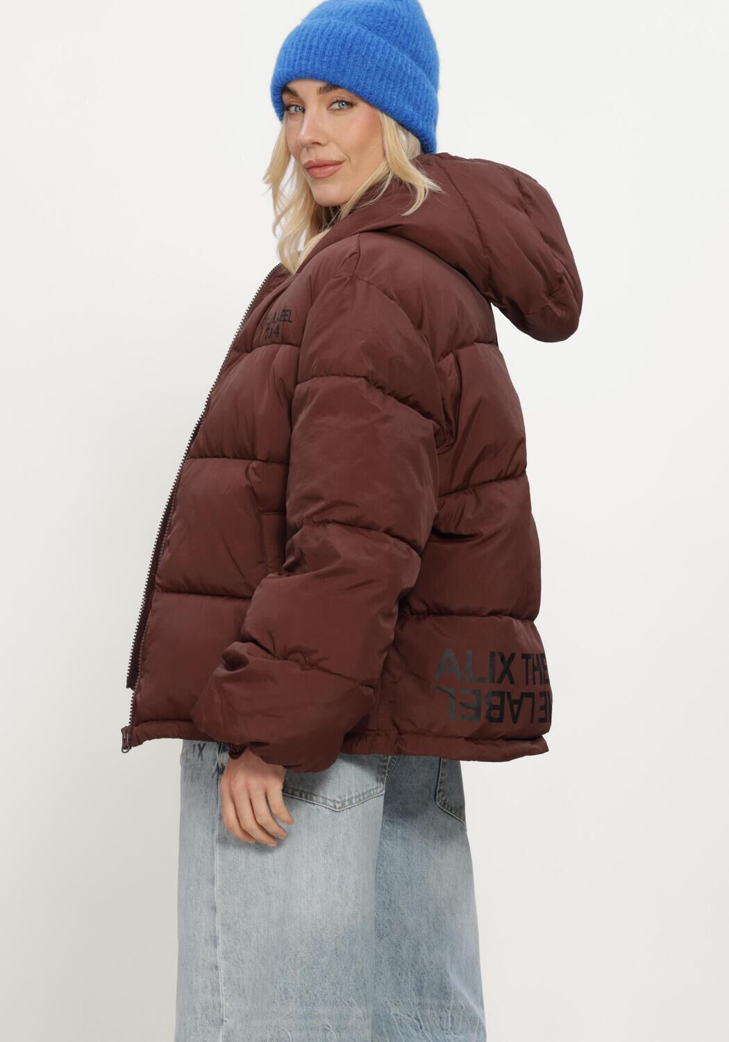 Bruine ALIX THE LABEL Gewatteerde jas LADIES WOVEN PUFFER COAT - large