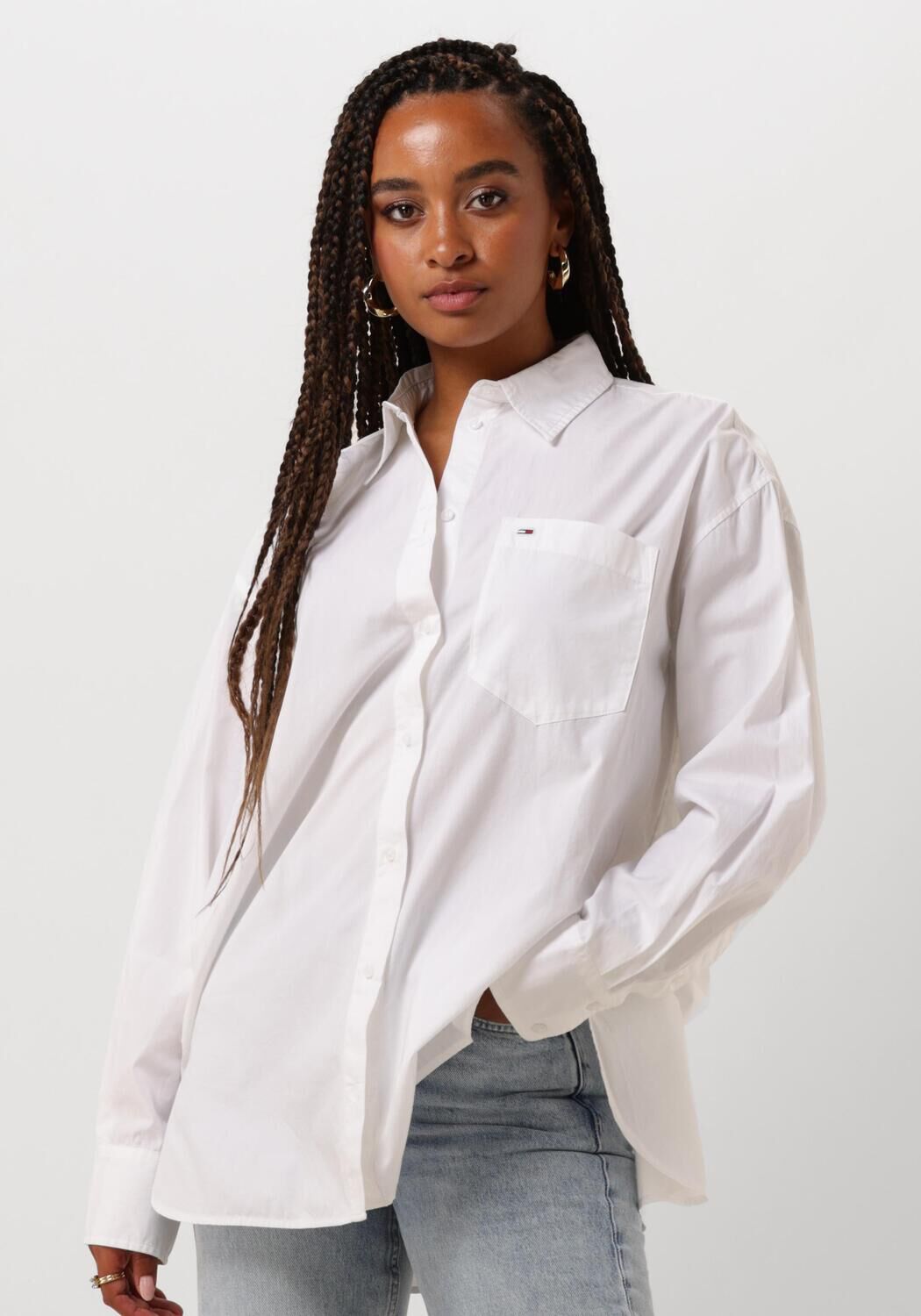 Tommy Jeans Witte Casual Shirt met Vlag Borduurwerk White Dames