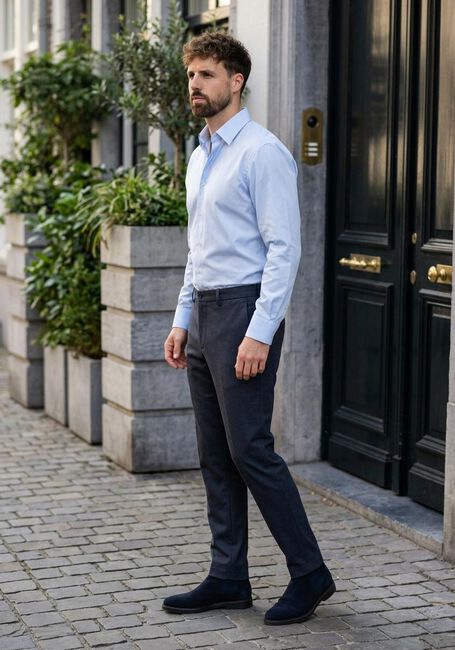 Lichtblauwe BOSS BLACK Klassiek overhemd H-HANK-KENT0C1-214 - large
