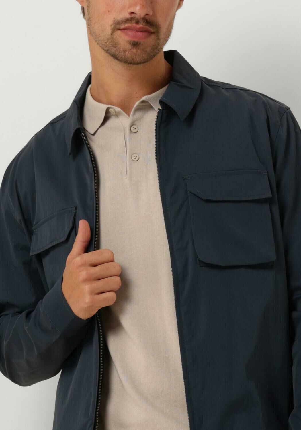 PURE PATH Heren Overshirts Shirt With Front Zipper And Chest Pockets Donkerblauw