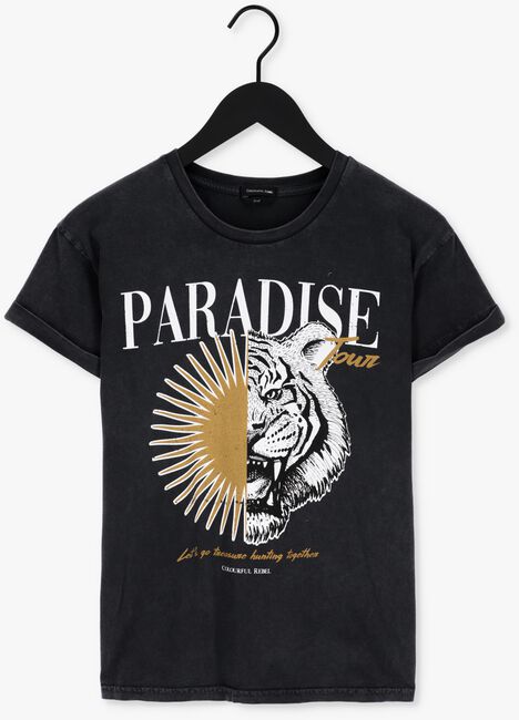 Donkergrijze COLOURFUL REBEL T-shirt PARADISE TIGER ACID WASH BOXY TEE - large