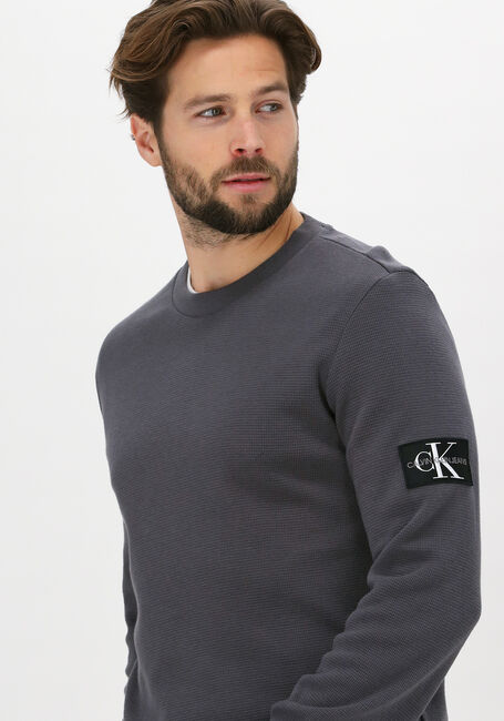 Grijze CALVIN KLEIN Sweater BADGE WAFFLE LS TEE - large