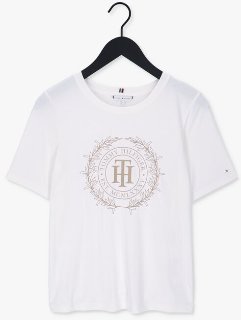 Witte TOMMY HILFIGER T-shirt REG SUEDED TH CREST OPEN-NK TEE - large