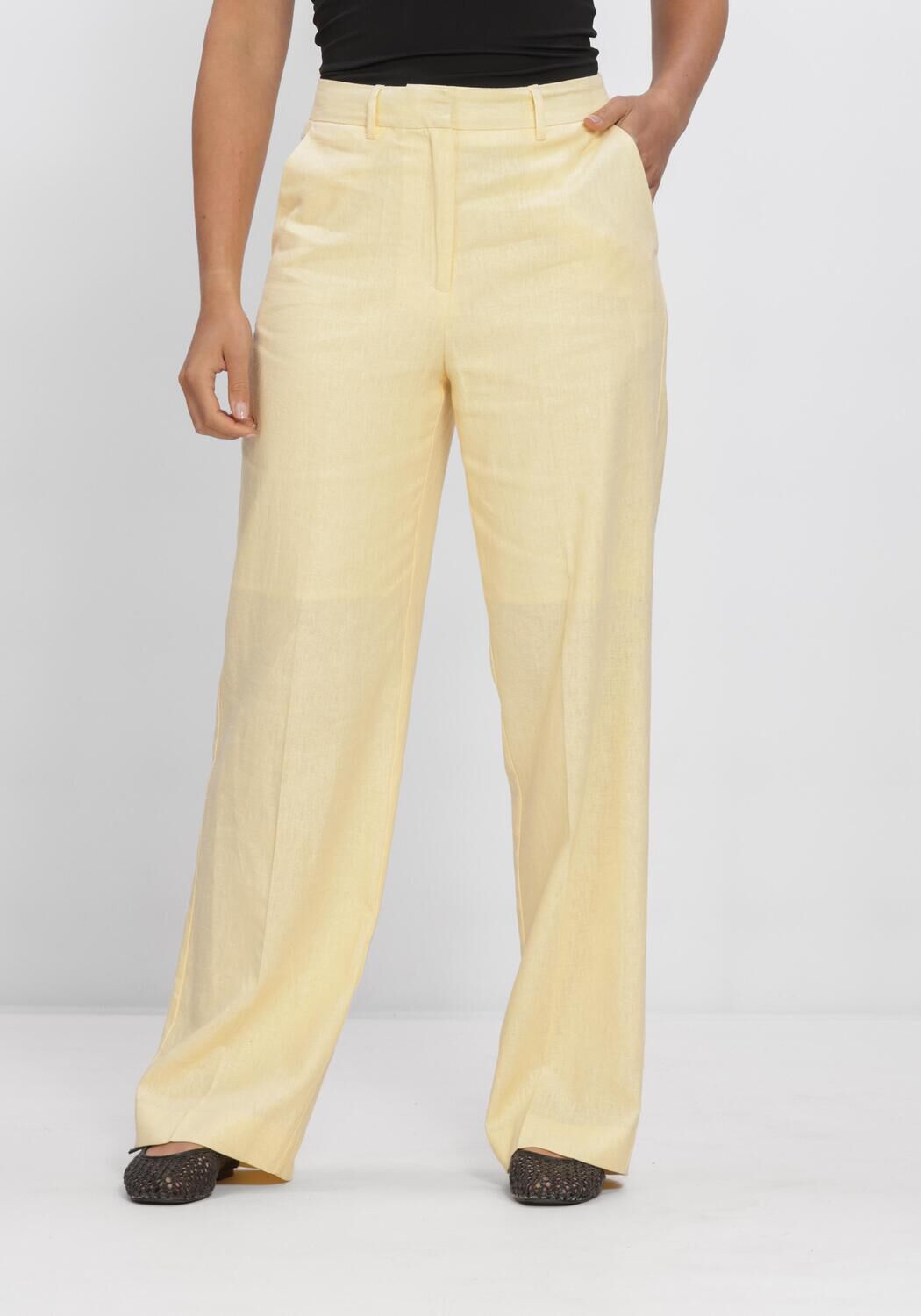 Gele SELECTED WOMEN Pantalon SLFWIDE MARLIE HW PANT - large