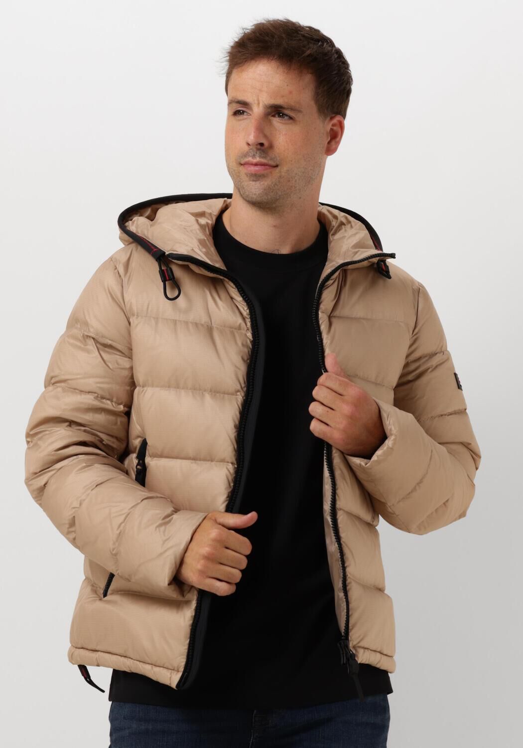 Peuterey Lichtgewicht Ripstop Gewatteerde Jas met Capuchon Beige Heren