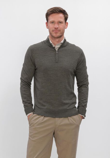 Donkergroene PROFUOMO Trui PULLOVER HALF ZIP EXTRAFINE MERINO - large