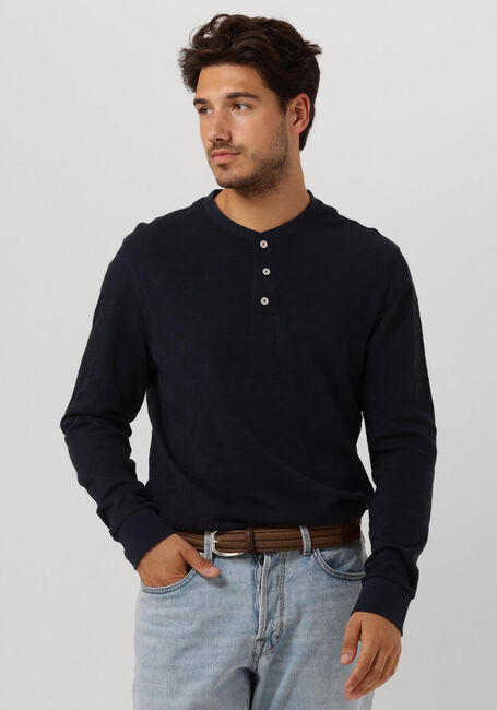 Donkerblauwe SCOTCH & SODA Longsleeves SLUB HENLEY LONG SLEEVE TEE - large