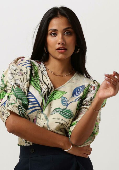 Zand JANSEN AMSTERDAM Top WB180 PRINTED WRINKEL DETAIL SHORT SLEEVE TOP - large