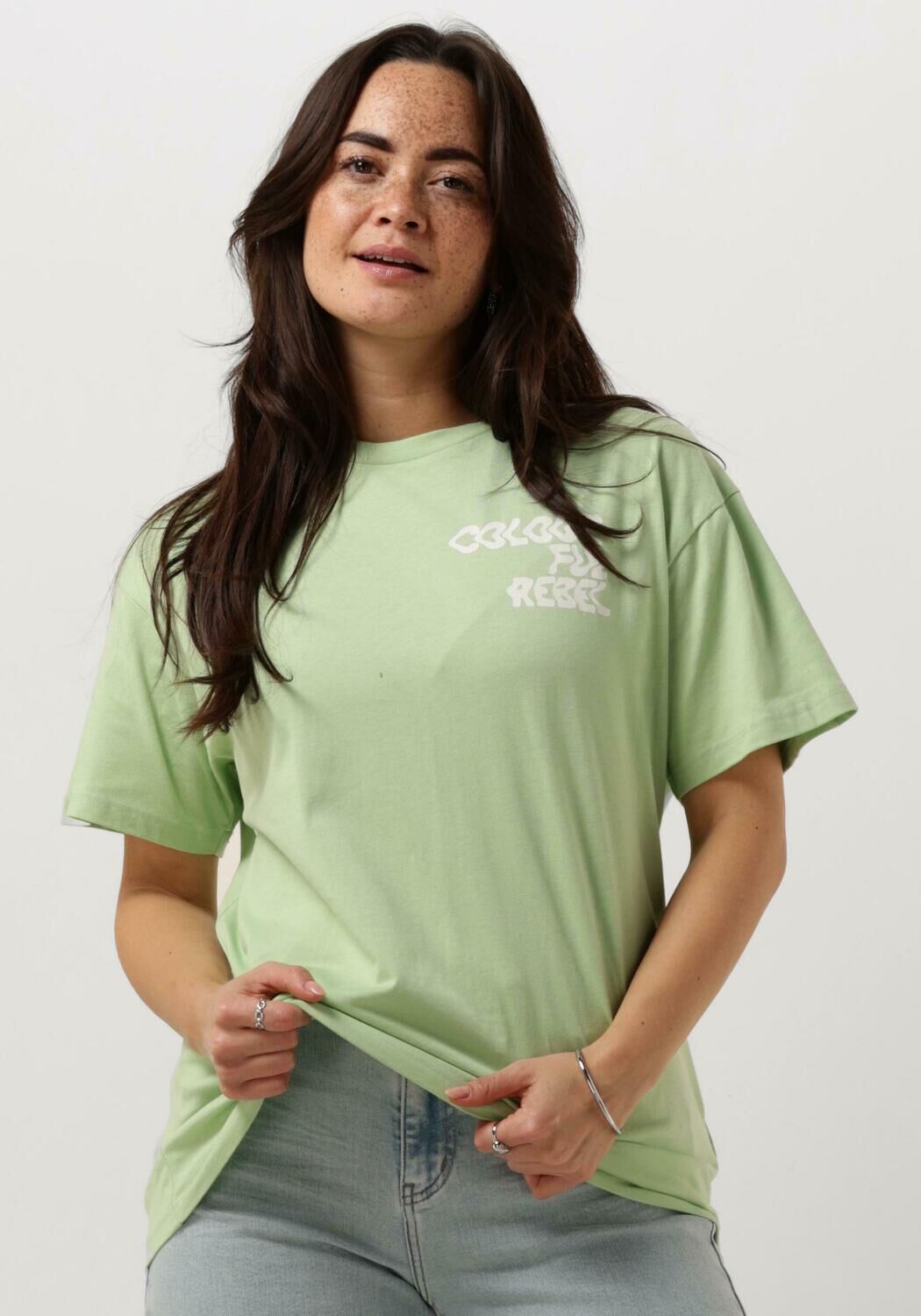 COLOURFUL REBEL Dames Tops & T-shirts Logo Wave Loosefit Tee Mint