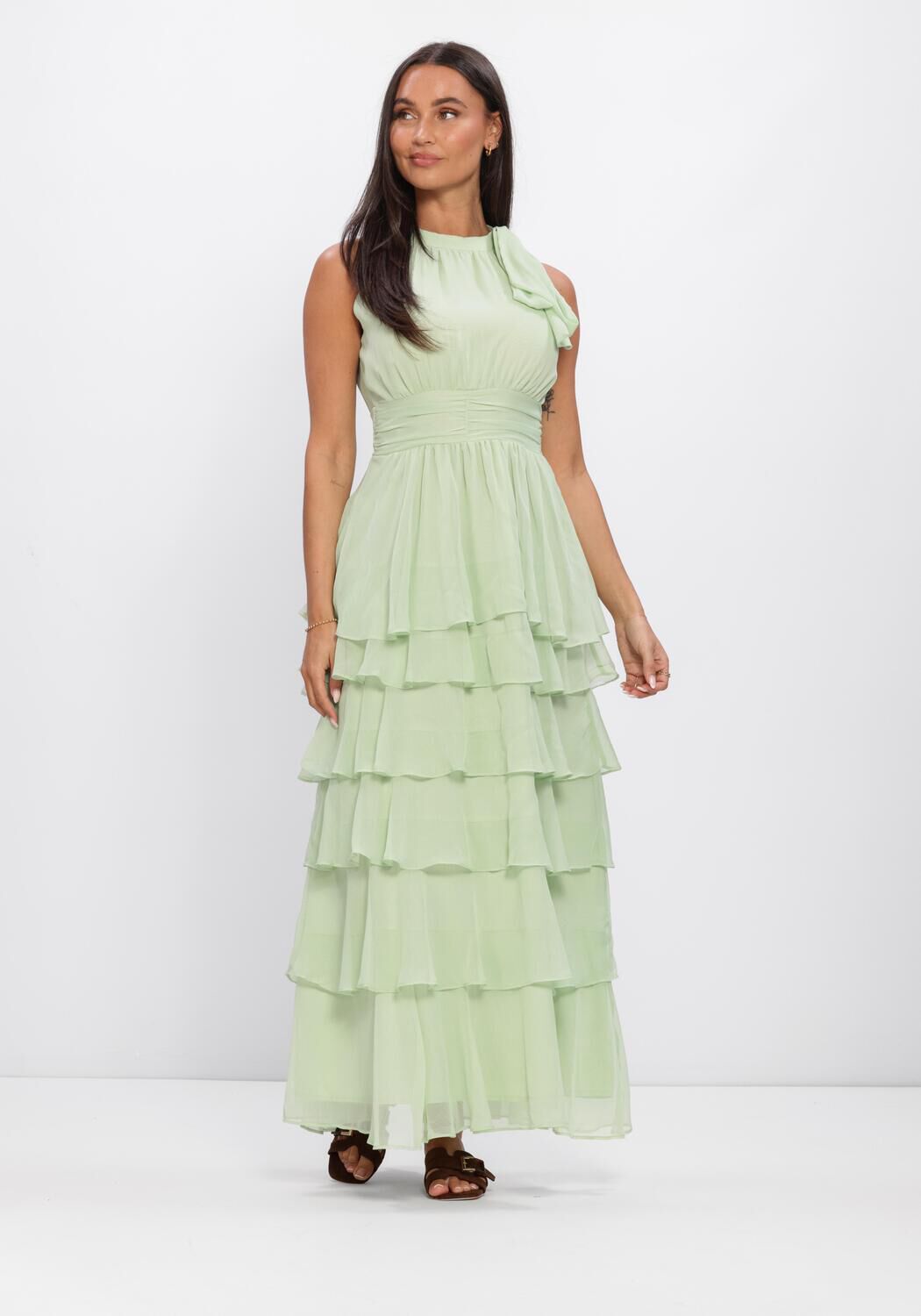 Groene NEO NOIR Jurken MARLI SOLID CHIFFON DRESS - large