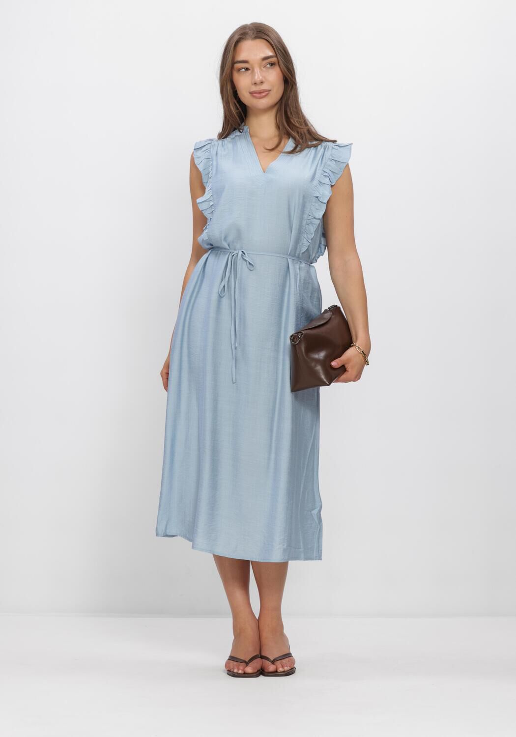 Lichtblauwe CO'COUTURE Maxi jurk HERACC FRILL SS V-DRESS