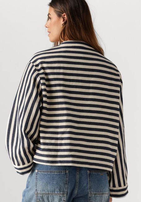 Ecru SUMMUM Jack SHORT ROUND NECK STRIPE JACKET - large