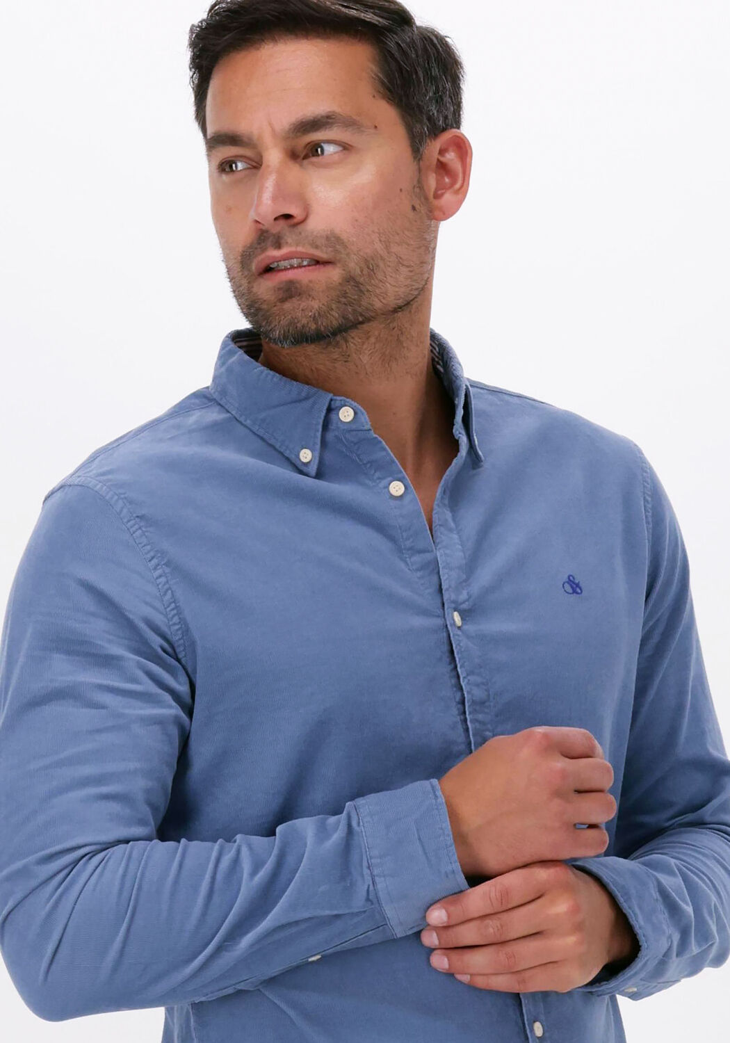 blauwe scotch soda casual overhemd slim fit fine corduroy shirt
