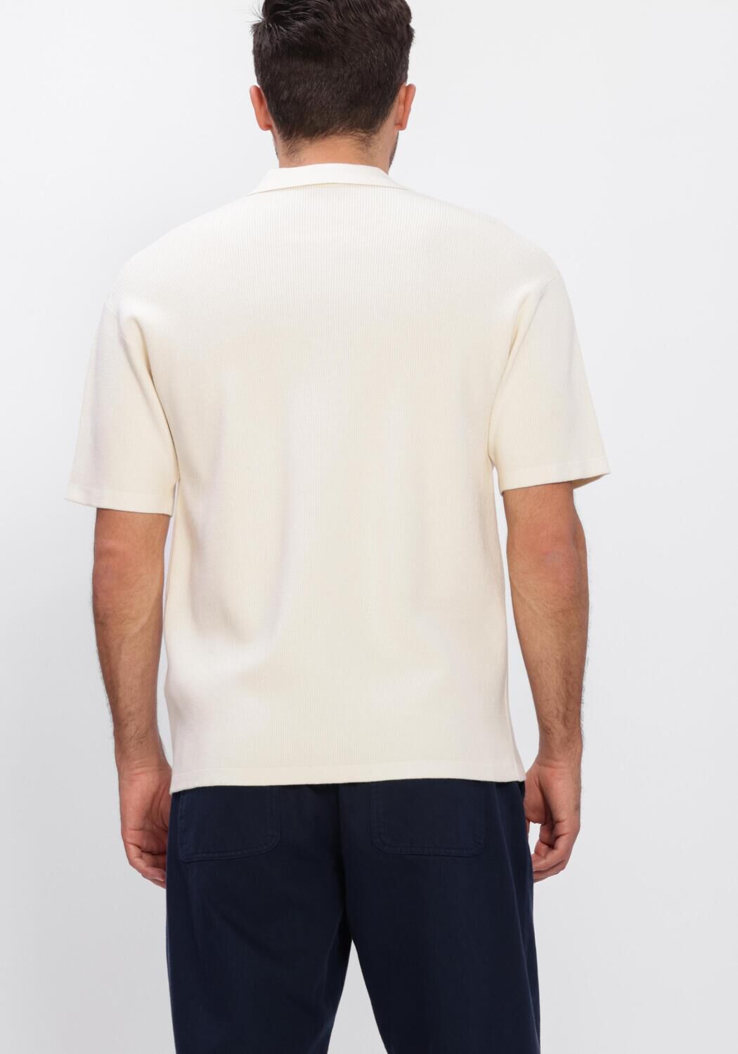Ecru ANERKJENDT Polo AKVILHELM NEEDLE RIB SS KNIT - large