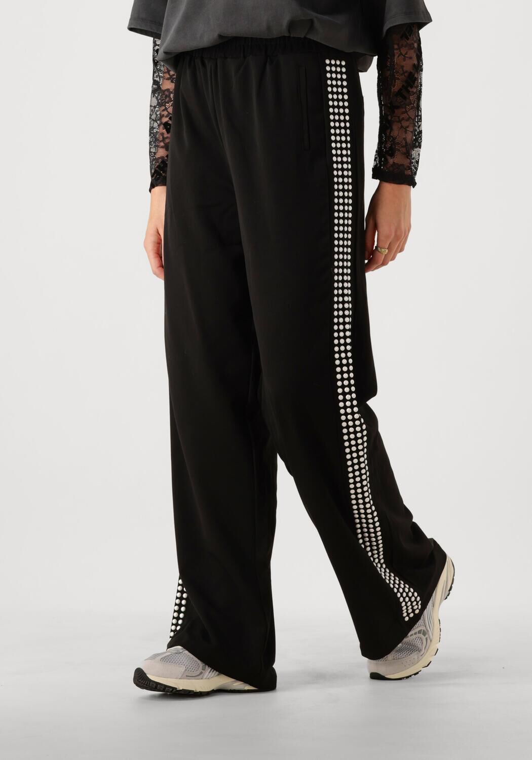 ALIX THE LABEL Dames Broeken Ladies Woven Pearls Wide Leg Pants Zwart