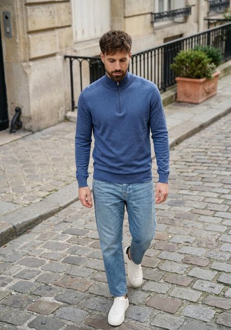 Blauwe SELECTED MEN Trui SLHBERG HALF ZIP CARDIGAN NOOS - large