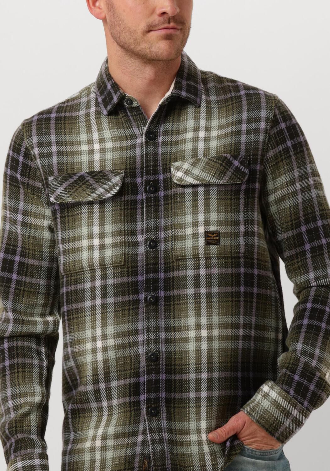 PME LEGEND Heren Overhemden Long Sleeve Shirt Heavy Twill Check Groen