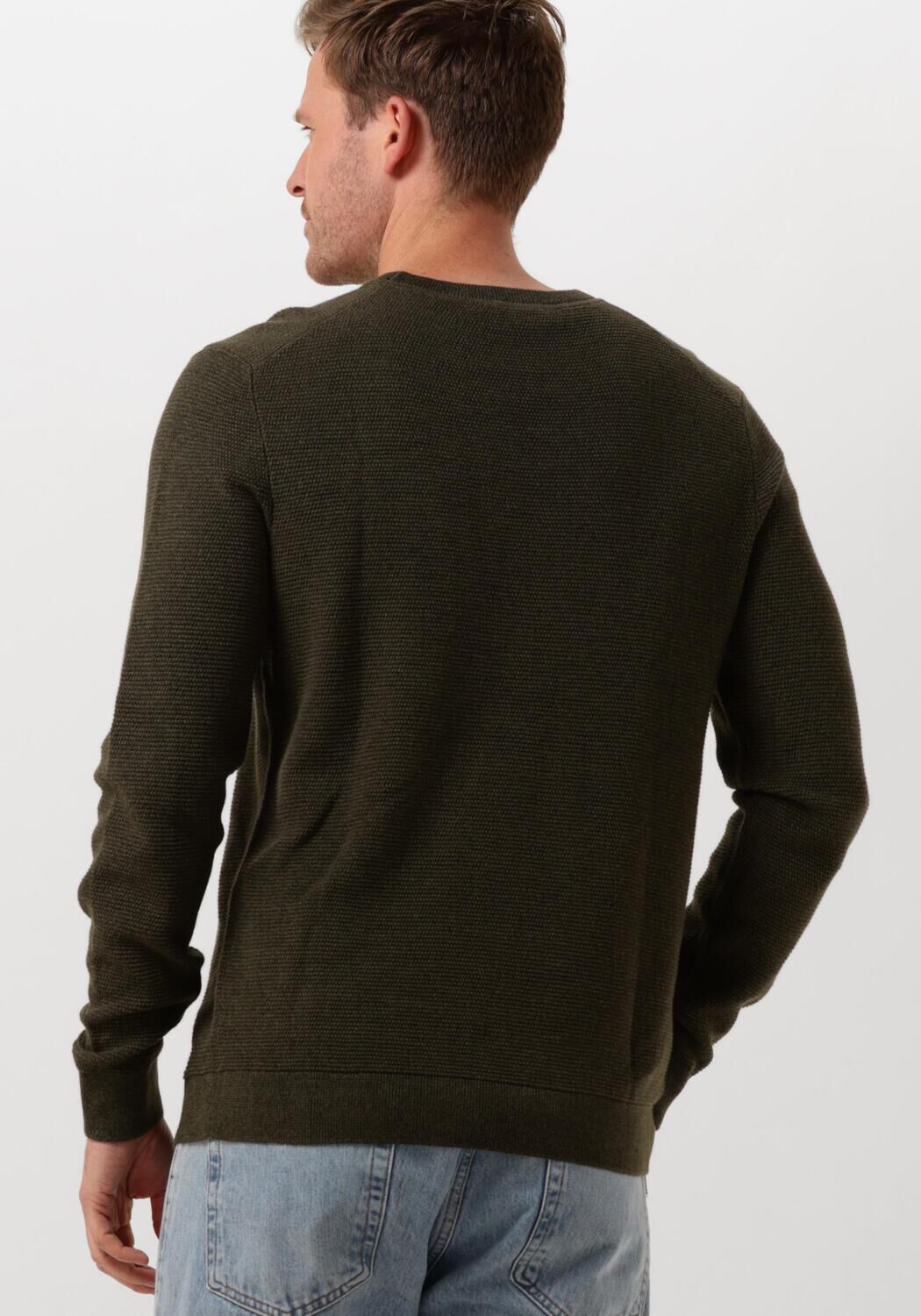 SELECTED HOMME Heren Truien & Vesten Slhross Ls Knit Structure Crew Neck Noos Groen