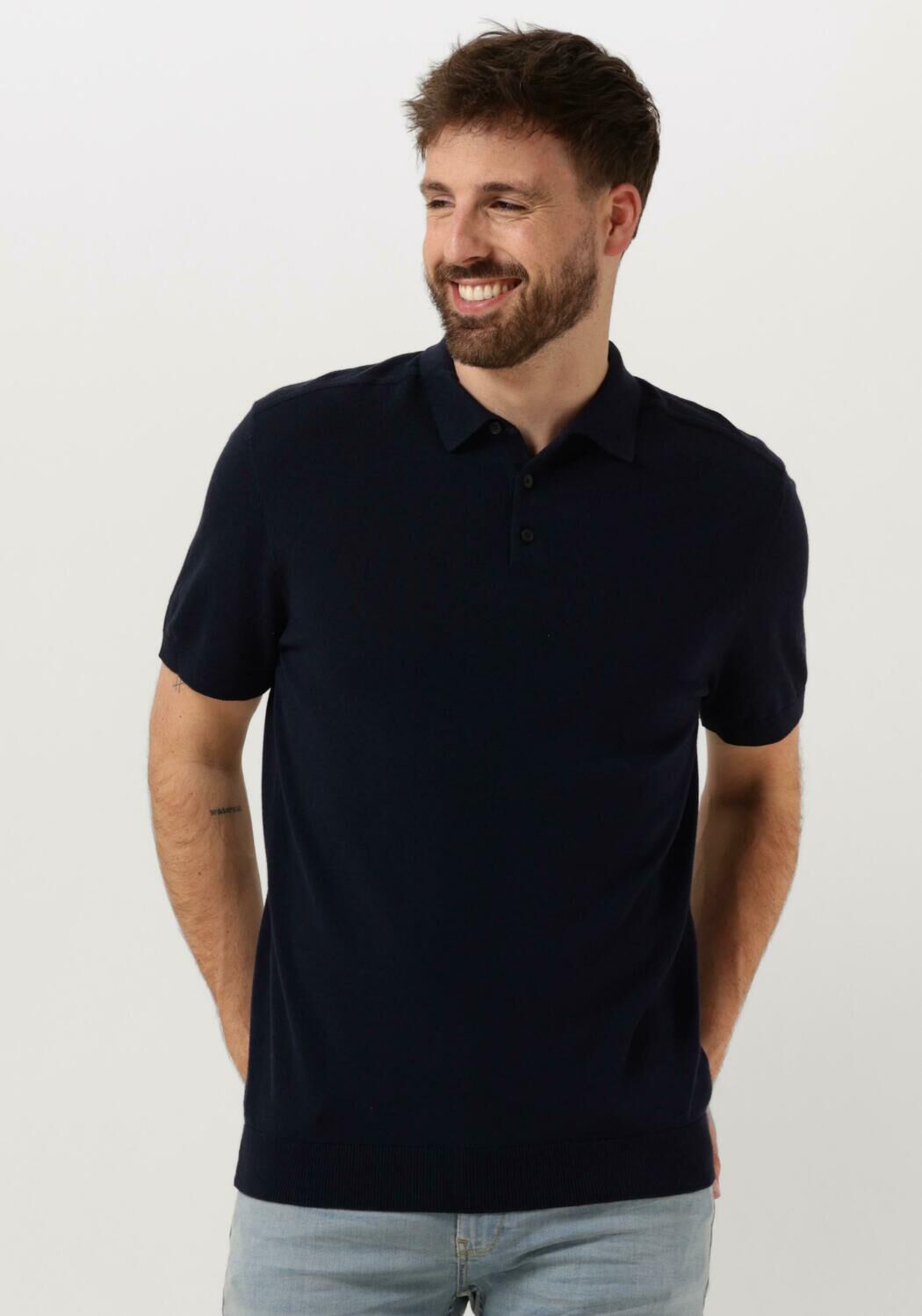 SELECTED HOMME Heren Polo's & T-shirts Slhberg Ss Knit Polo Noos Donkerblauw