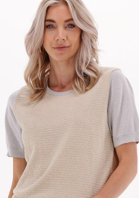 Beige SUMMUM Trui SHORT SLEEVE SWEATER COTTON SHIMMER JACQUARD KNIT - large
