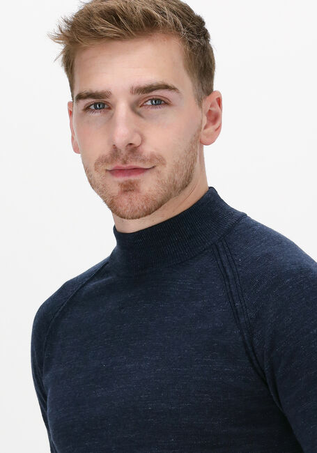 Donkerblauwe CAST IRON Trui MOCK NECK SLIM FIT COTTON HEAT - large