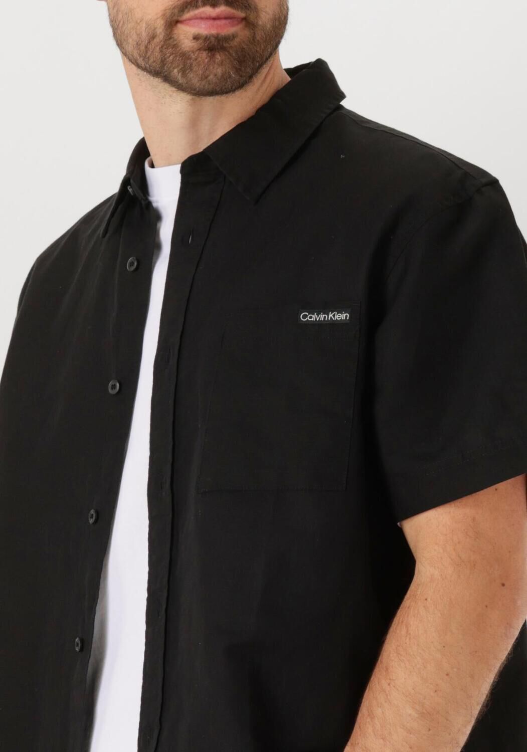 CALVIN KLEIN Heren Overhemden Linen Cotton S s Shirt Zwart
