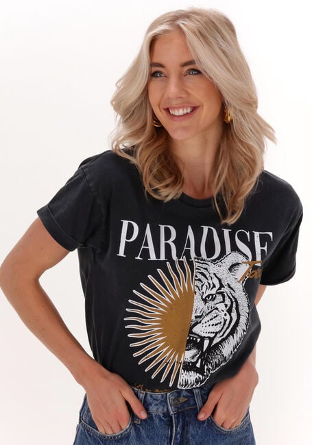 Donkergrijze COLOURFUL REBEL T-shirt PARADISE TIGER ACID WASH BOXY TEE - large