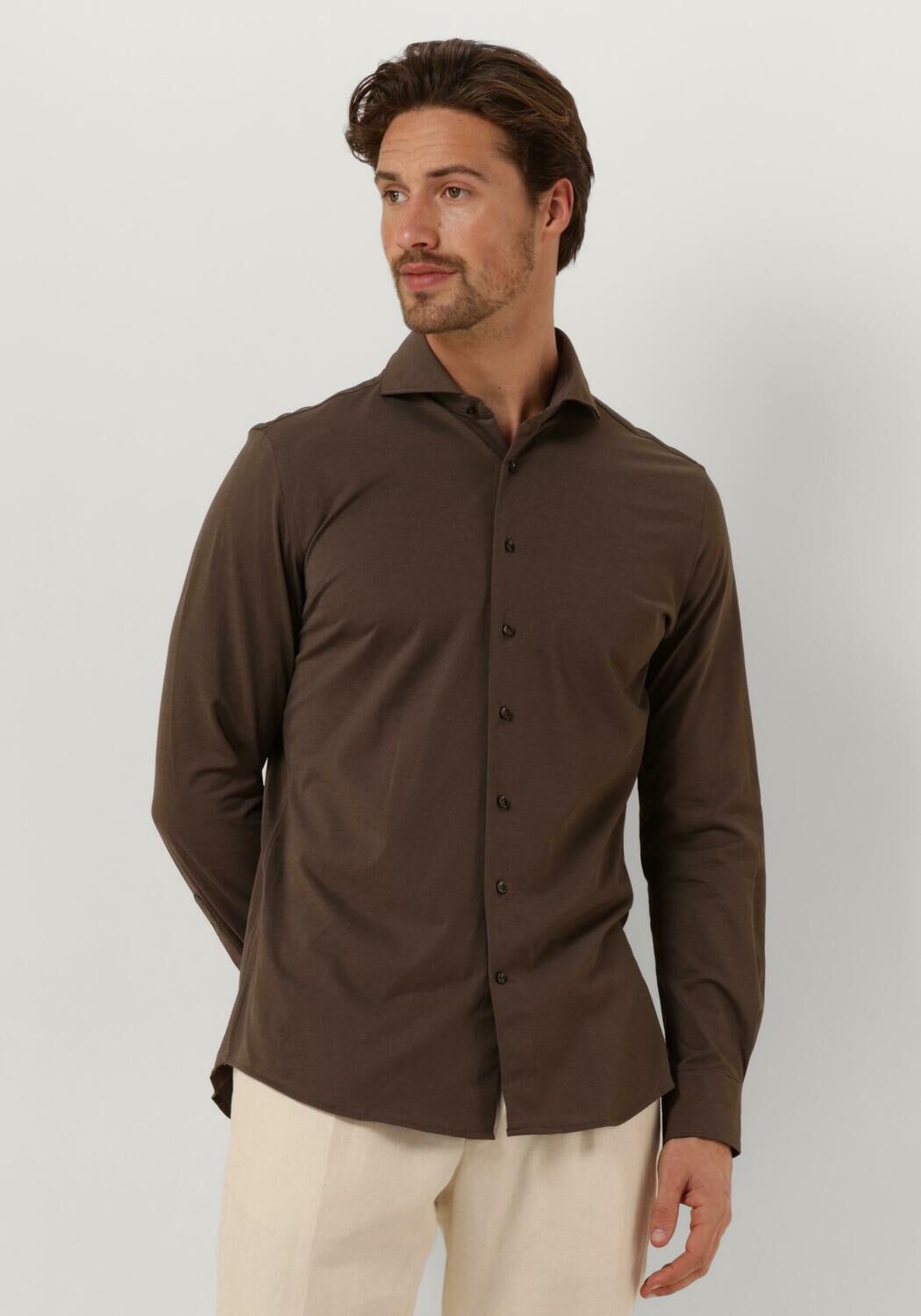 PROFUOMO Heren Overhemden Shirt X-cutaway Sc Japanese Knitted Bruin