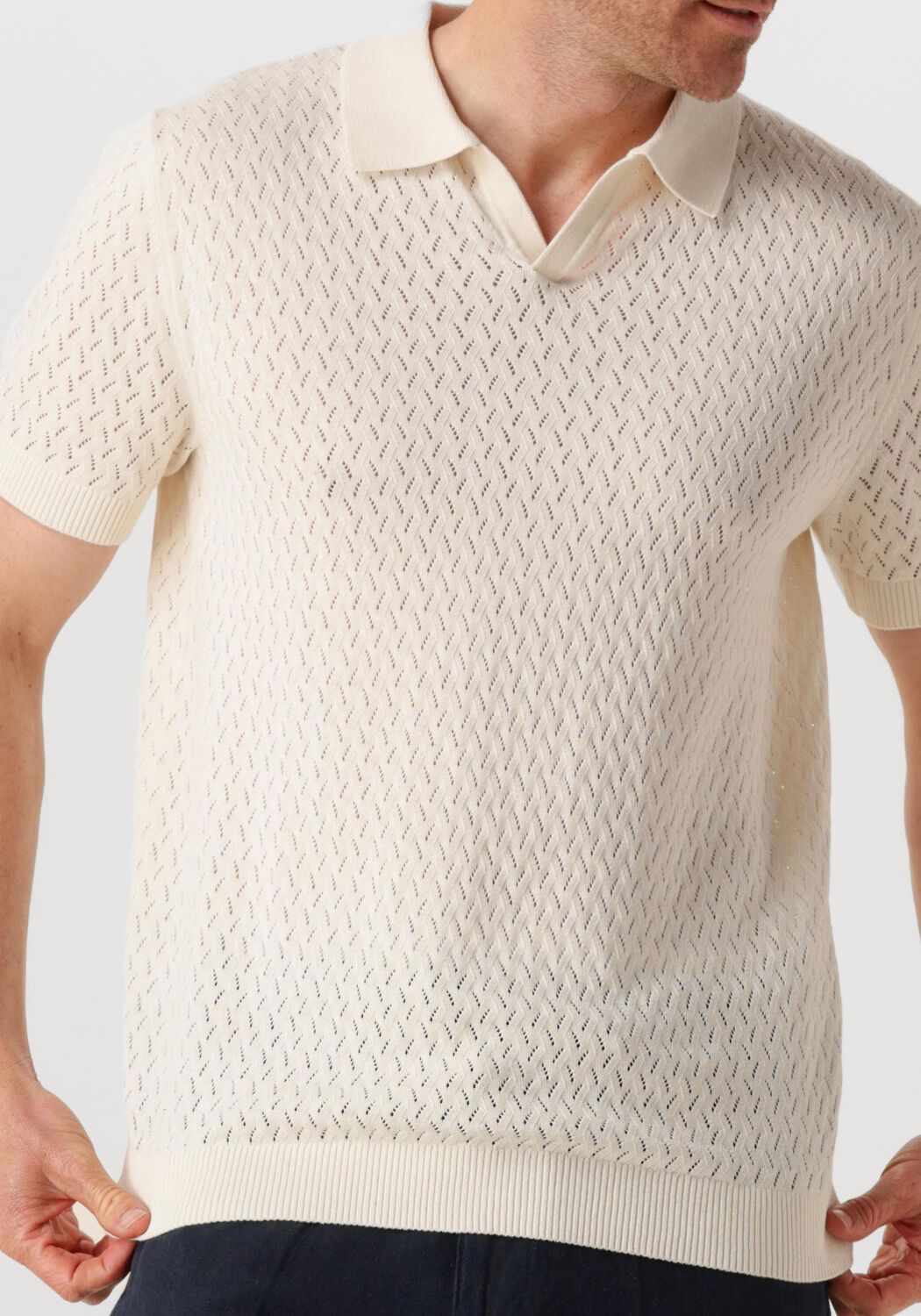 SELECTED HOMME Heren Polo's & T-shirts Shlino Ss Knit Crochet Open Polo Ecru