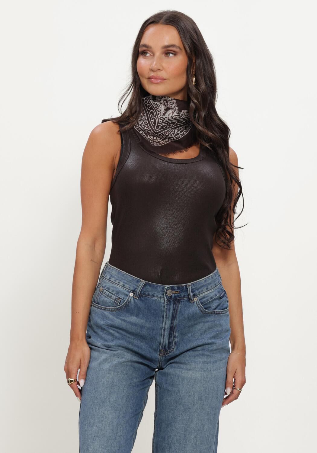 Bruine SUMMUM Tanktops RIB TANKTOP COTTON RIB - large