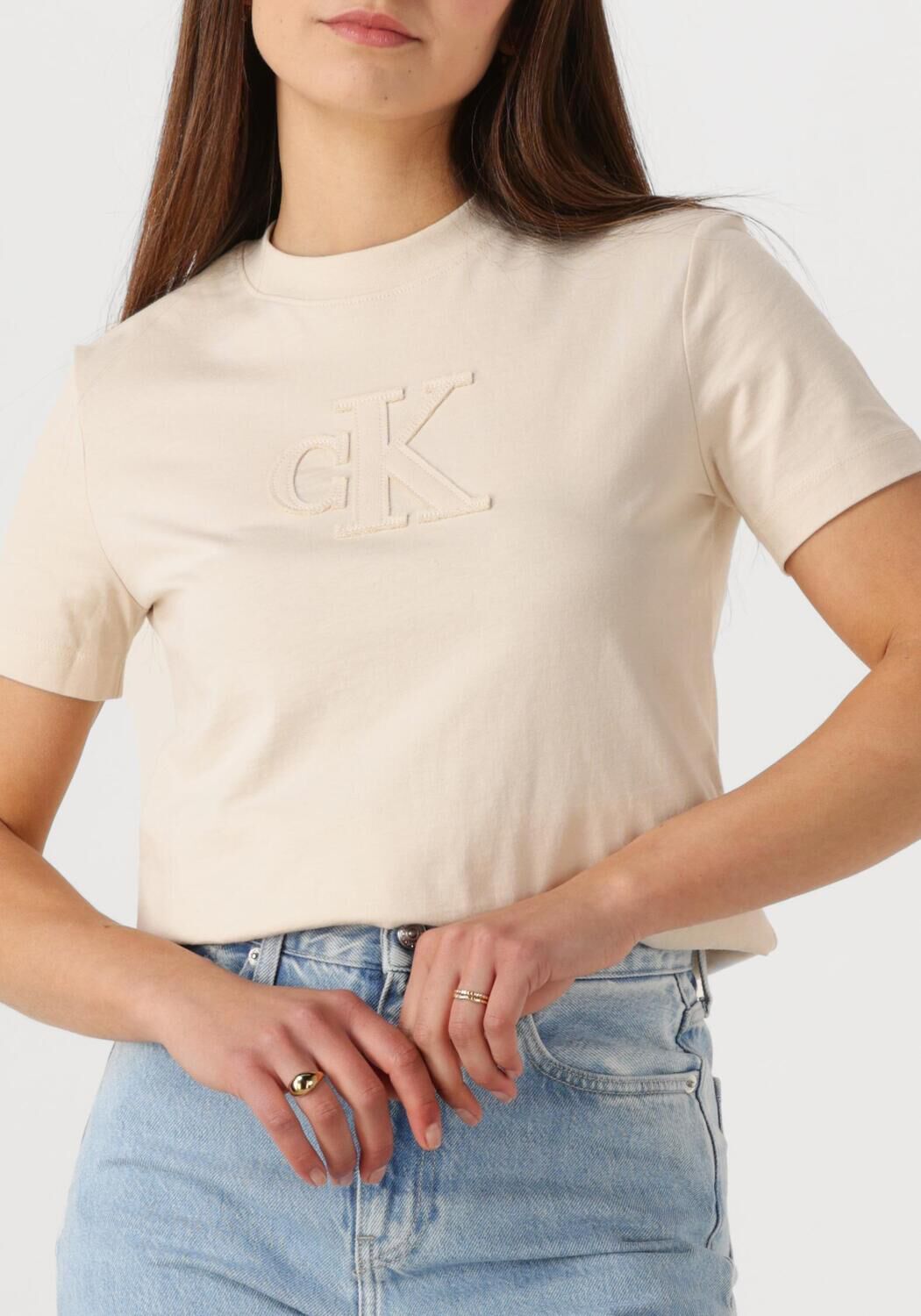 CALVIN KLEIN Dames Tops & T-shirts Ck Applique Regular Tee Beige