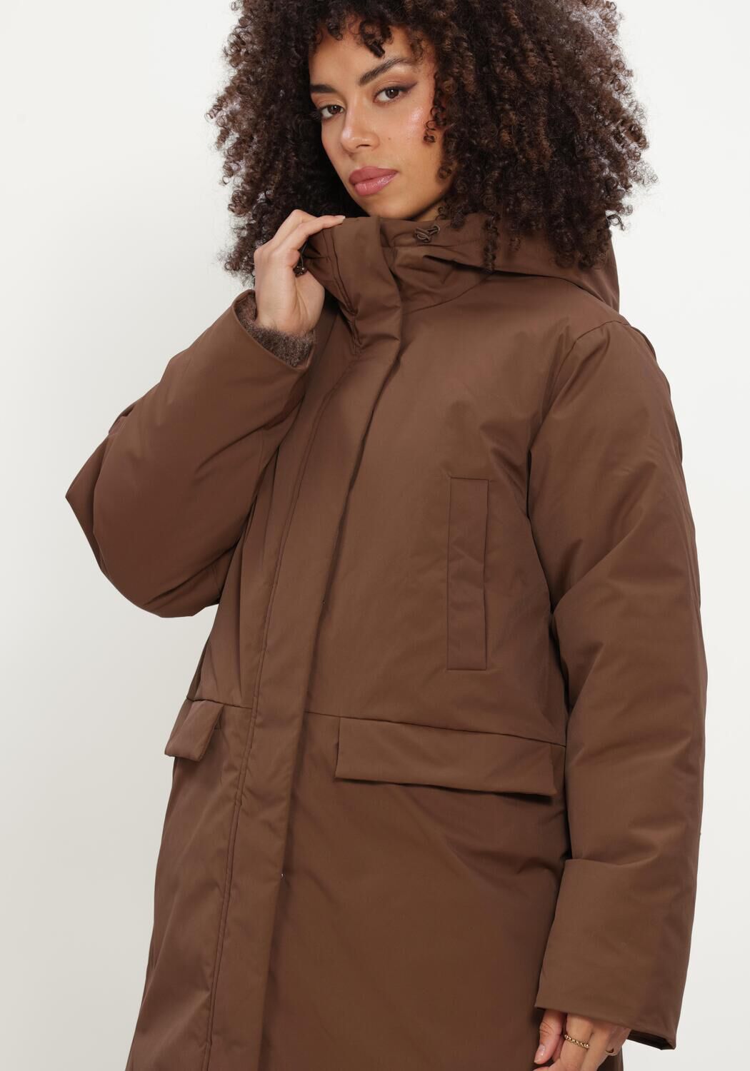 Bruine OBJECT Gewatteerde jas OBJKELYN L/S RE LONG JACKET NOOS - large