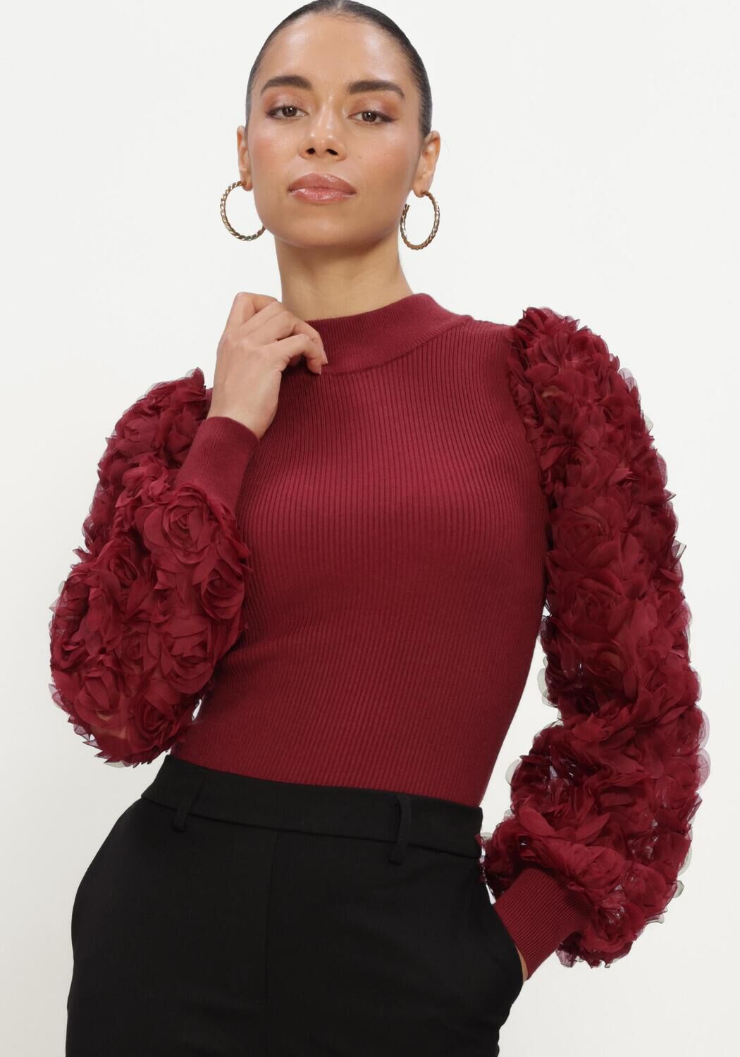 Bordeaux Y.A.S. Top YASRUNELLA LS HIGH NECK KNIT PULLOVER - large