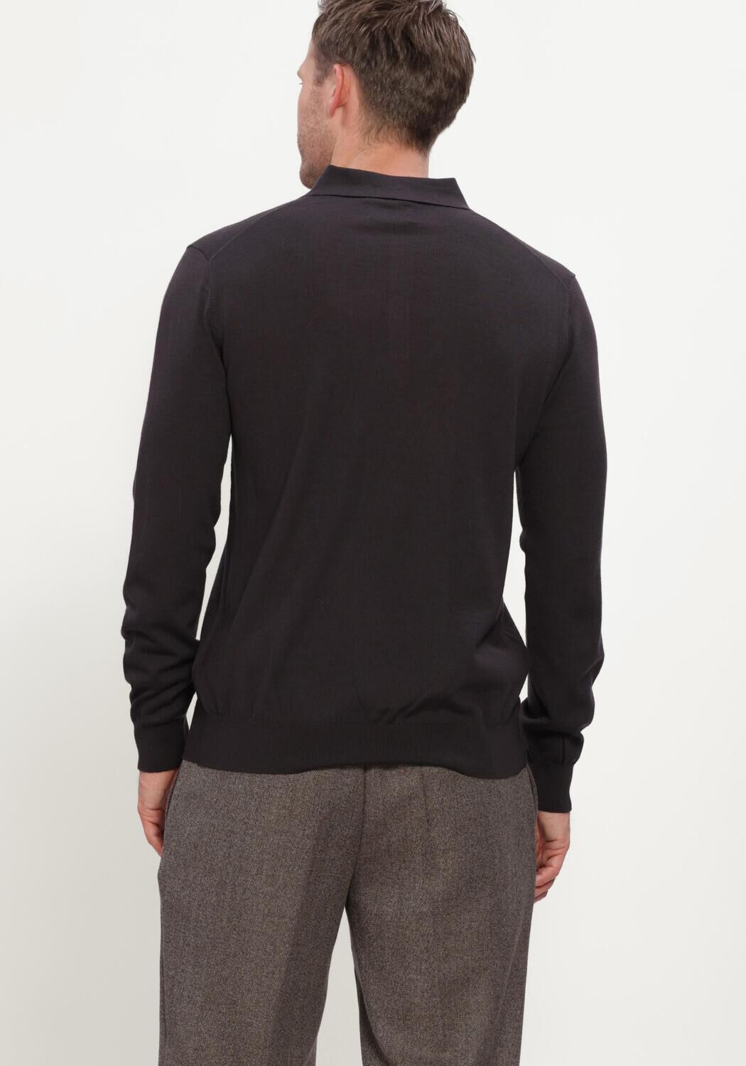 Bruine STEFANO LAURAN Trui POLO BUTTON MERINO - large
