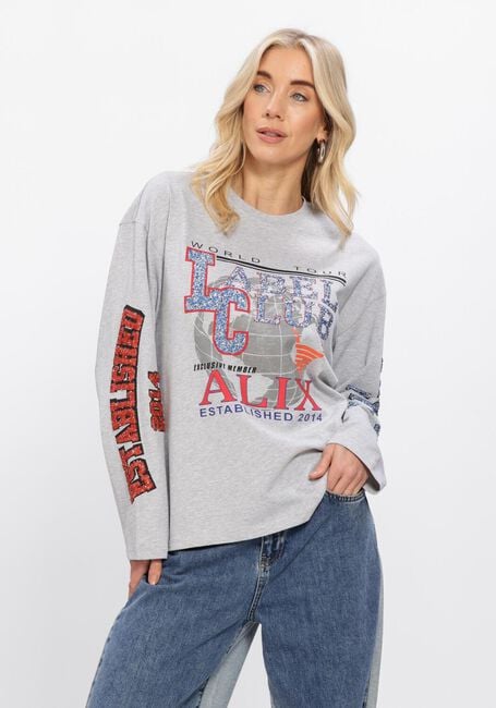 Lichtgrijze ALIX THE LABEL Top LADIES KNITTED FANCY PRINT LONGSLEEVE T-SHIRT - large