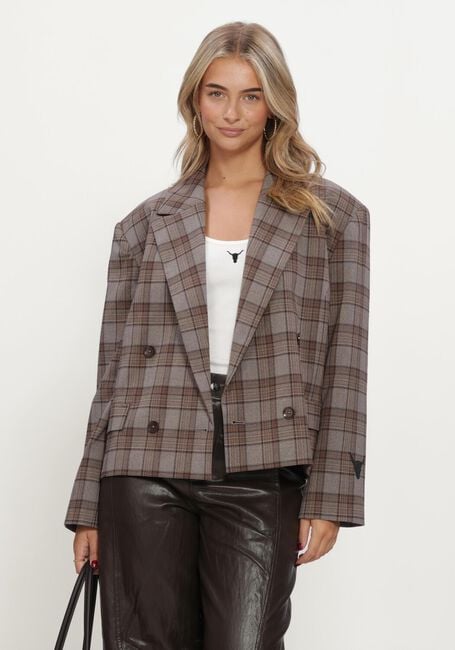 Bruine ALIX THE LABEL Blazers LADIES WOVEN CROPPED CHECK BLAZER - large