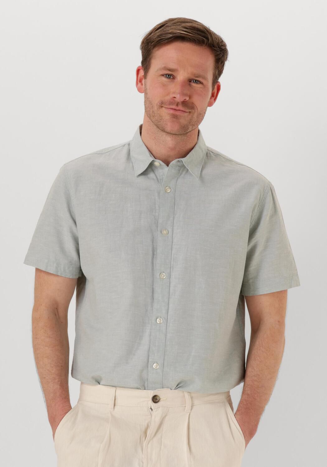 SELECTED HOMME Heren Overhemden Slhreg-sun Shirt Ss Noos Groen