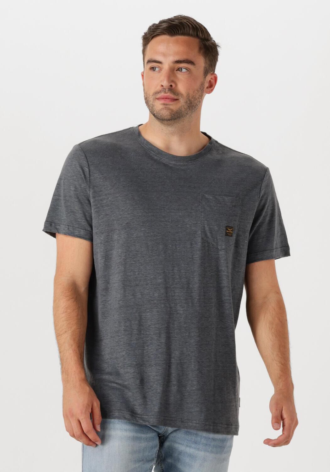 PME LEGEND Heren Polo's & T-shirts Short Sleeve R-neck Linen Jersey Grijs