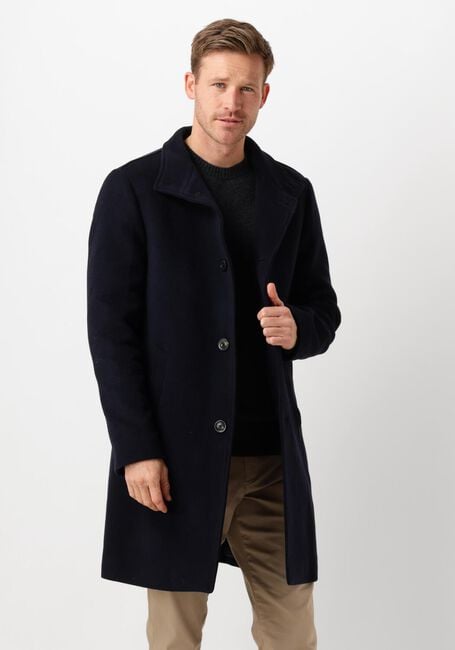 Donkerblauwe TOMMY HILFIGER Mantel DC STAND COLLAR WOOL MIX COAT - large
