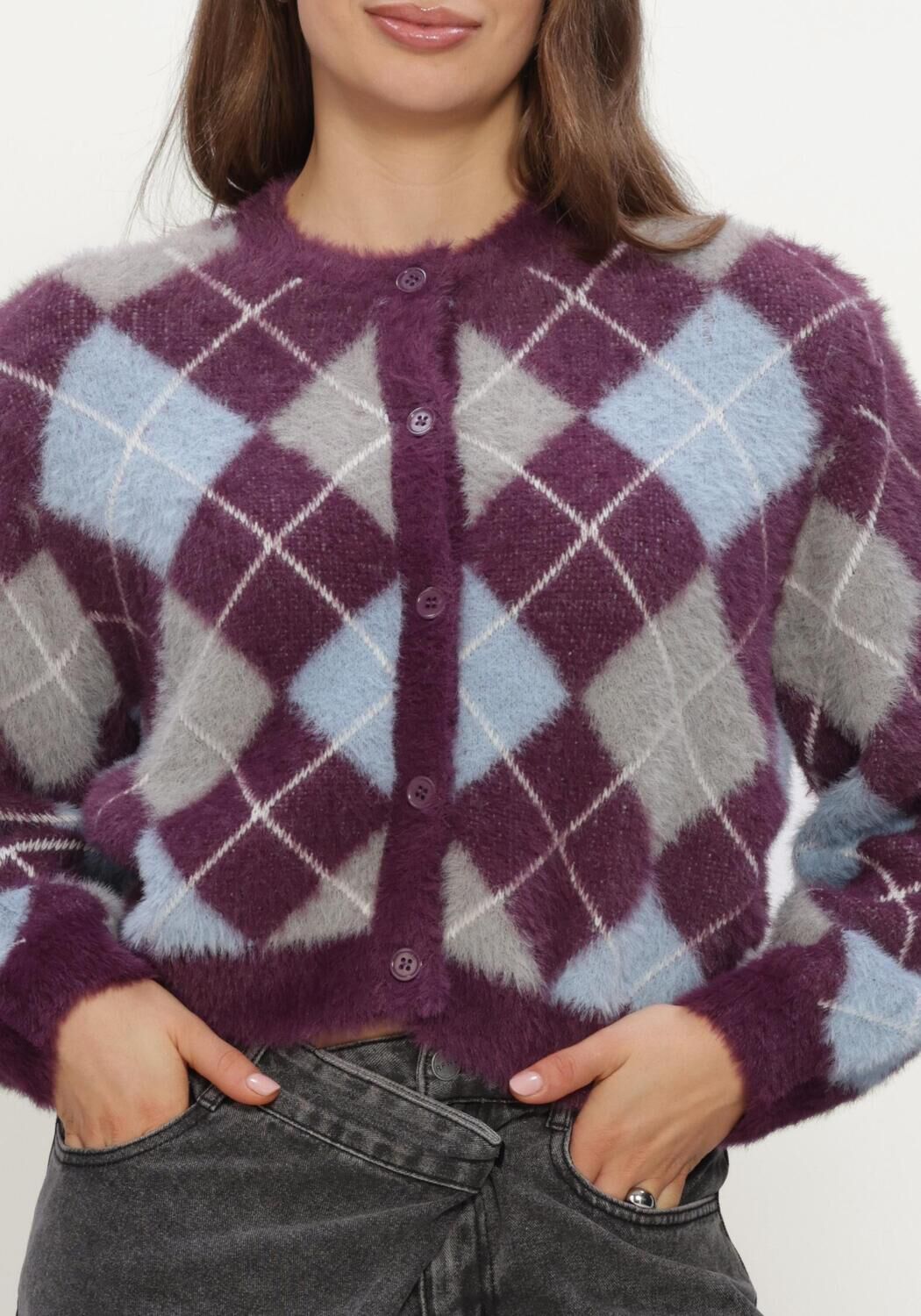 Paarse REFINED DEPARTMENT Vest LADIES KNITTED CHECK CARDIGAN NOMI - large
