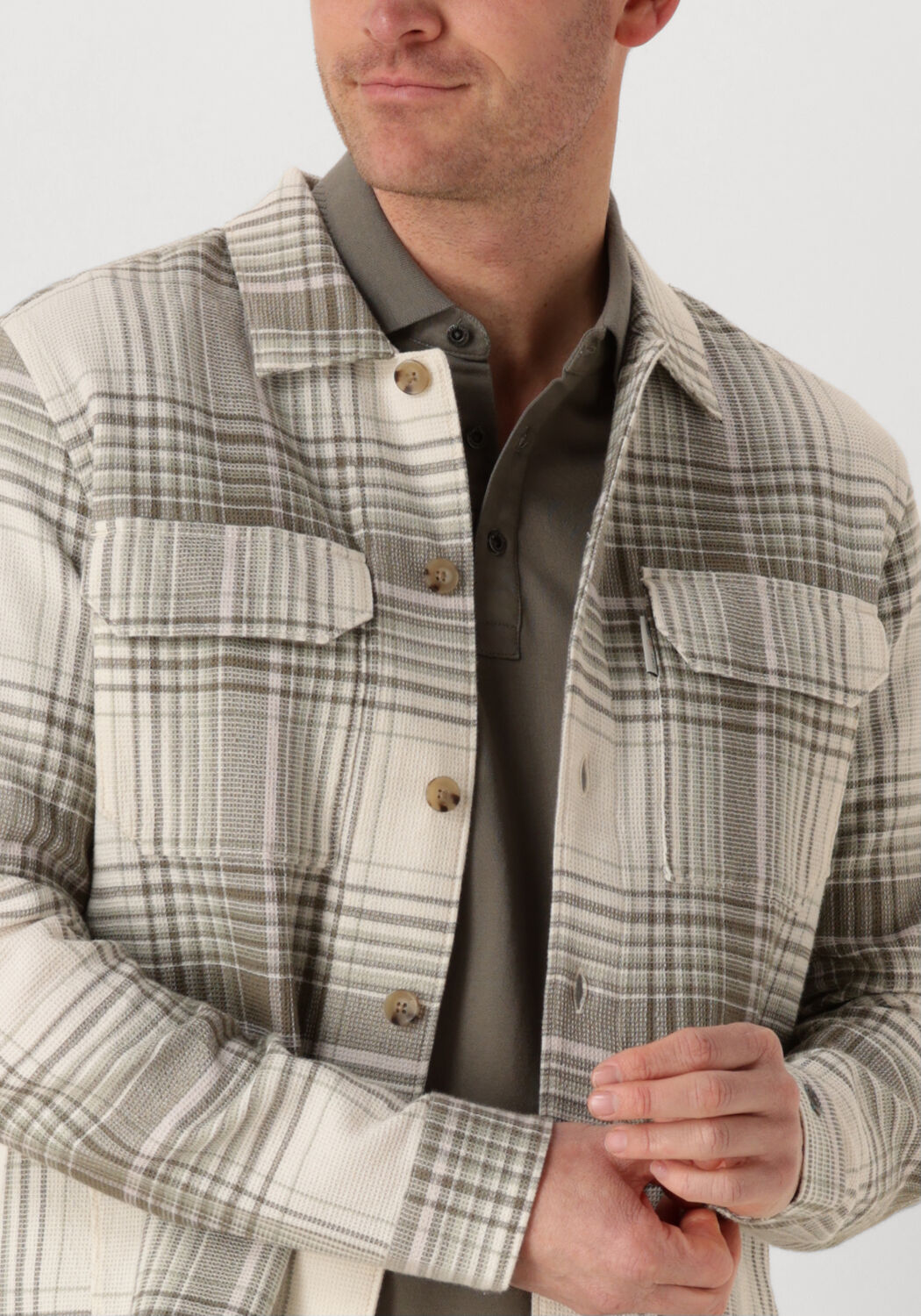 CAST IRON Heren Overshirts Long Sleeve Shirt Check Weave Yd Beige