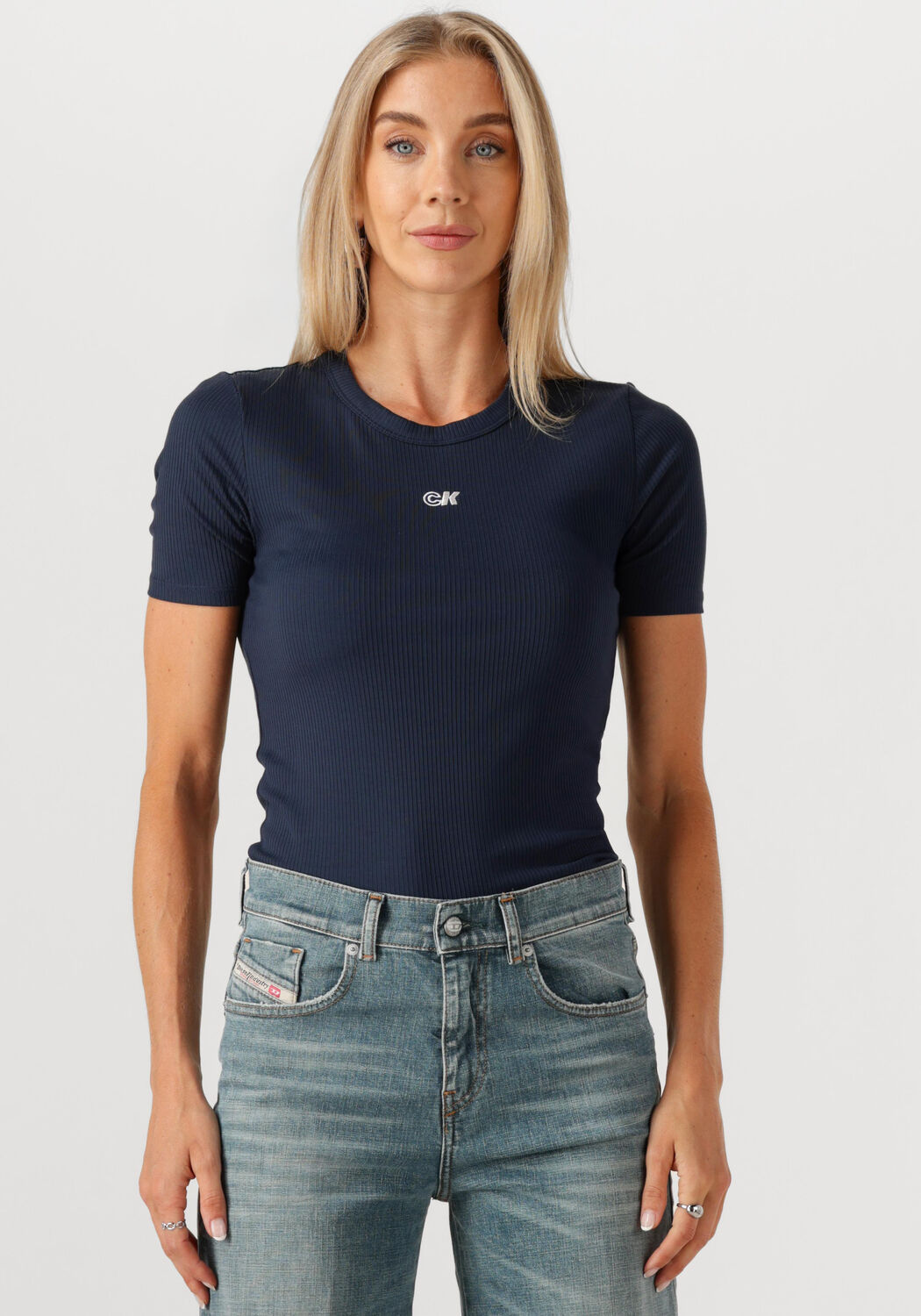 CALVIN KLEIN Dames Tops & T-shirts A-modal Rib Tee Donkerblauw