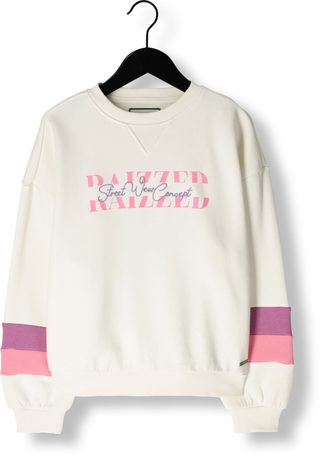 Raizzed sweater Fie met tekst wit paars roze Tekst 128