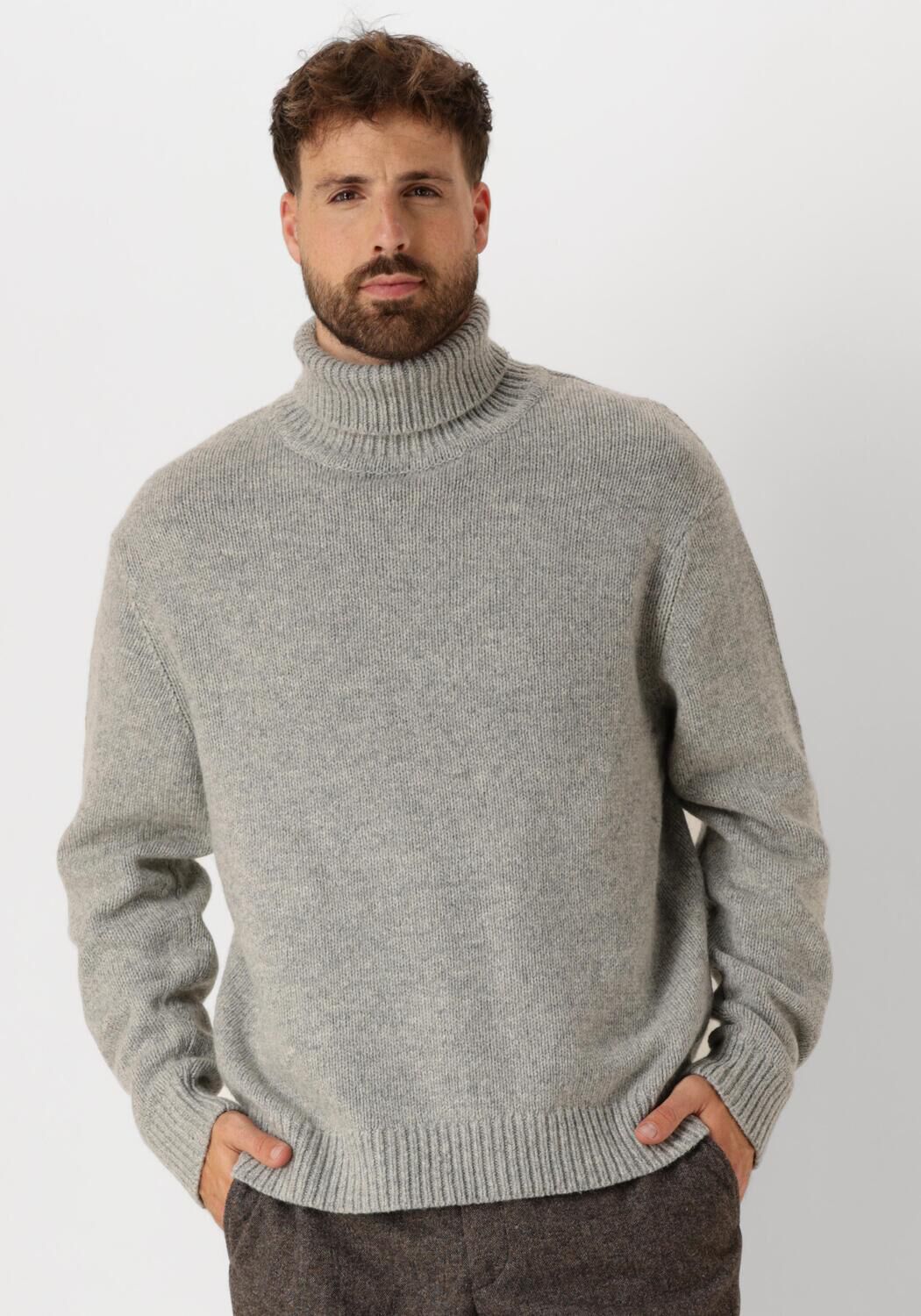 SELECTED HOMME Heren Truien & Vesten Slhcody Ls Knit Relaxed Roll Neck Grijs
