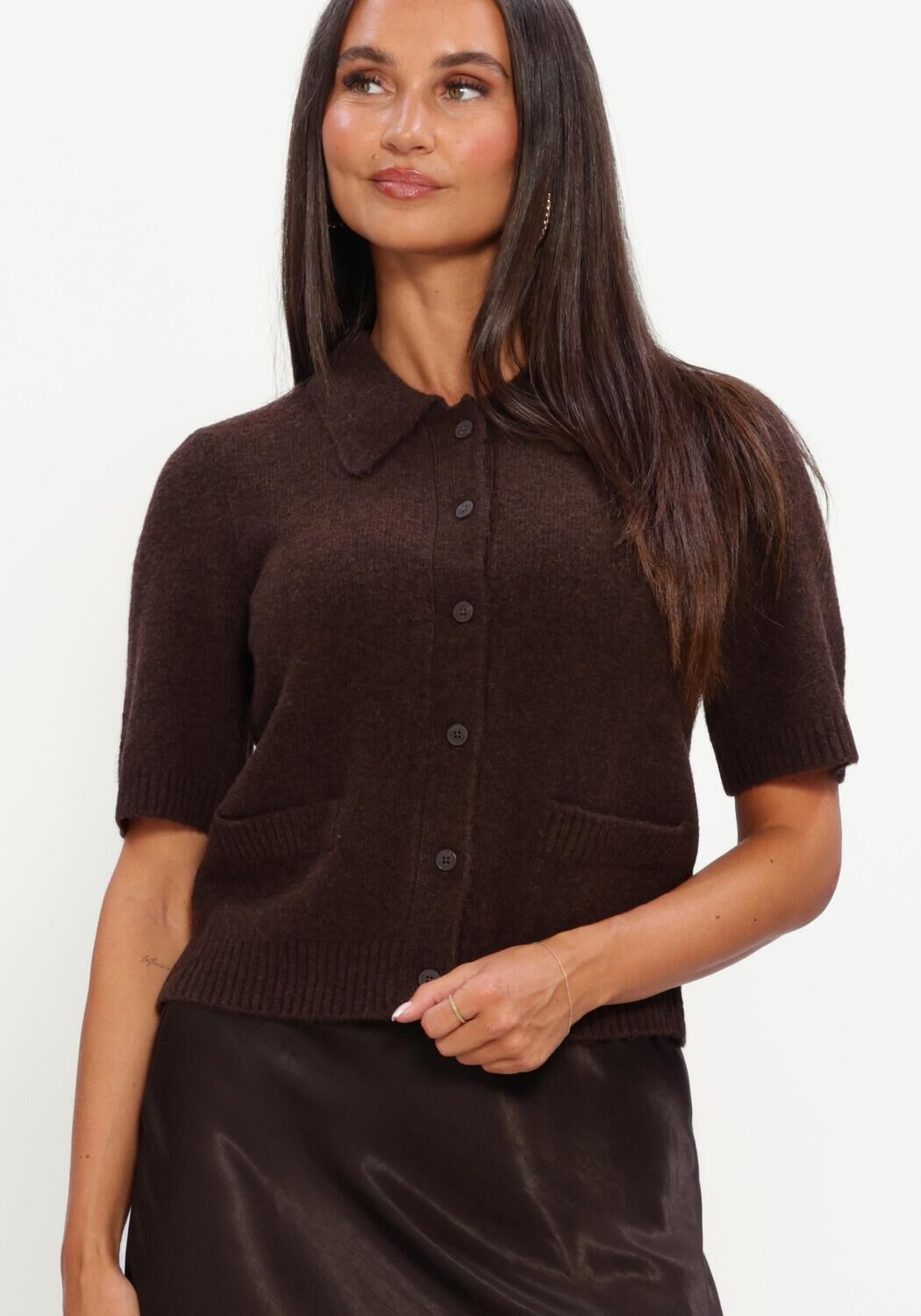 Bruine Y.A.S. Trui YASFRILO SS KNIT CARDIGAN - large